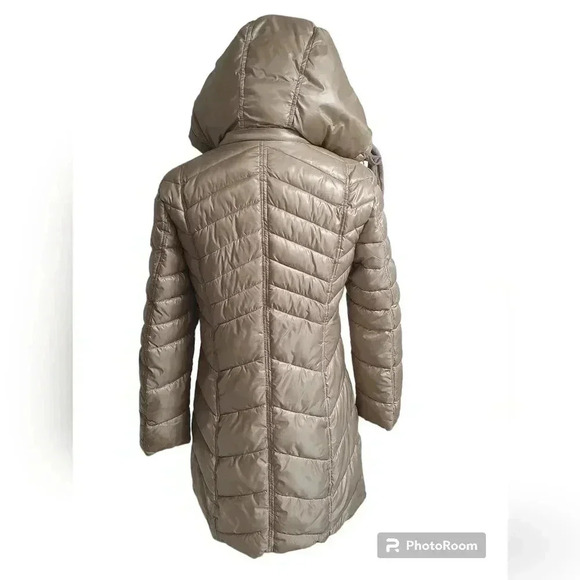 Sam Edelman Gold Coat Jacket Mustard Hooded Puffer - Picture 3 of 4